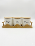 Ceramic Canister Set with Bamboo Tray - Coffee, Tea & Sugar