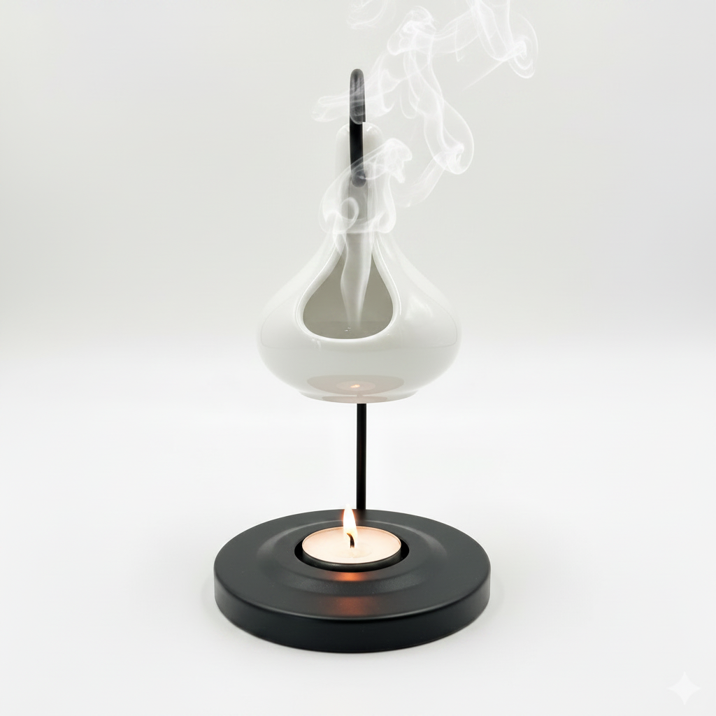 Oil Burner Lit Candle with Smoke