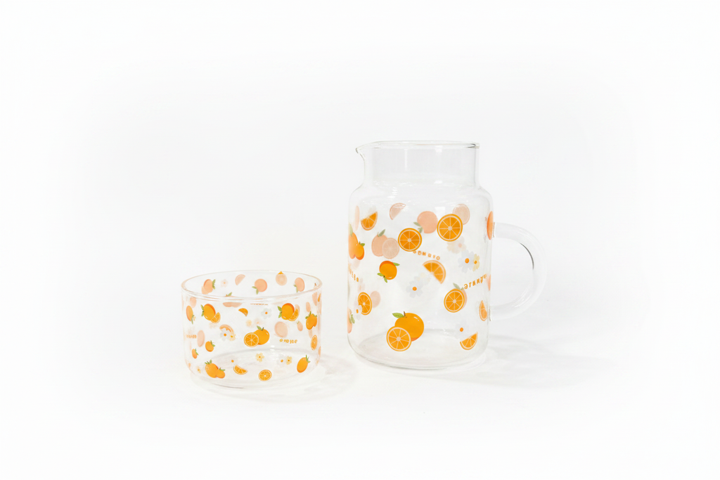 Orange Glass Pitcher & Bowl Set