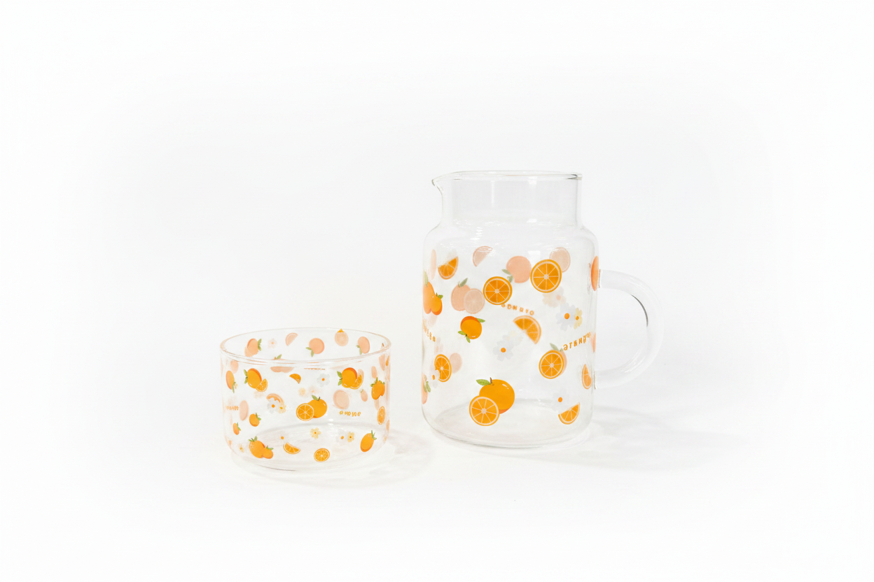Orange Glass Pitcher & Bowl Set