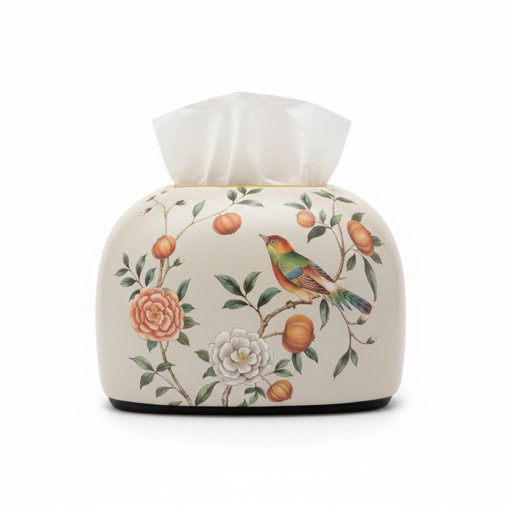 Chinese Botanical Ceramic Tissue Box