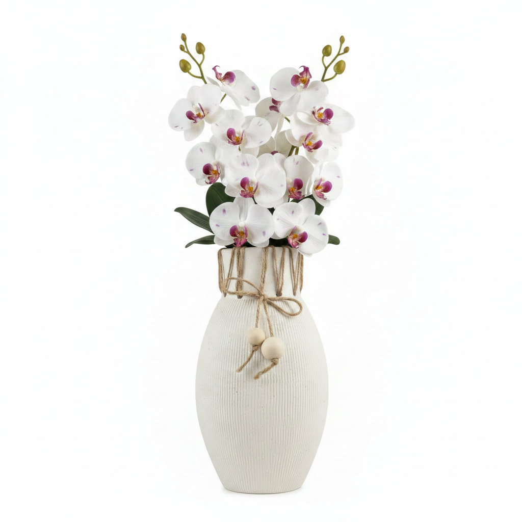 Oval Ceramic Vase with Orchids
