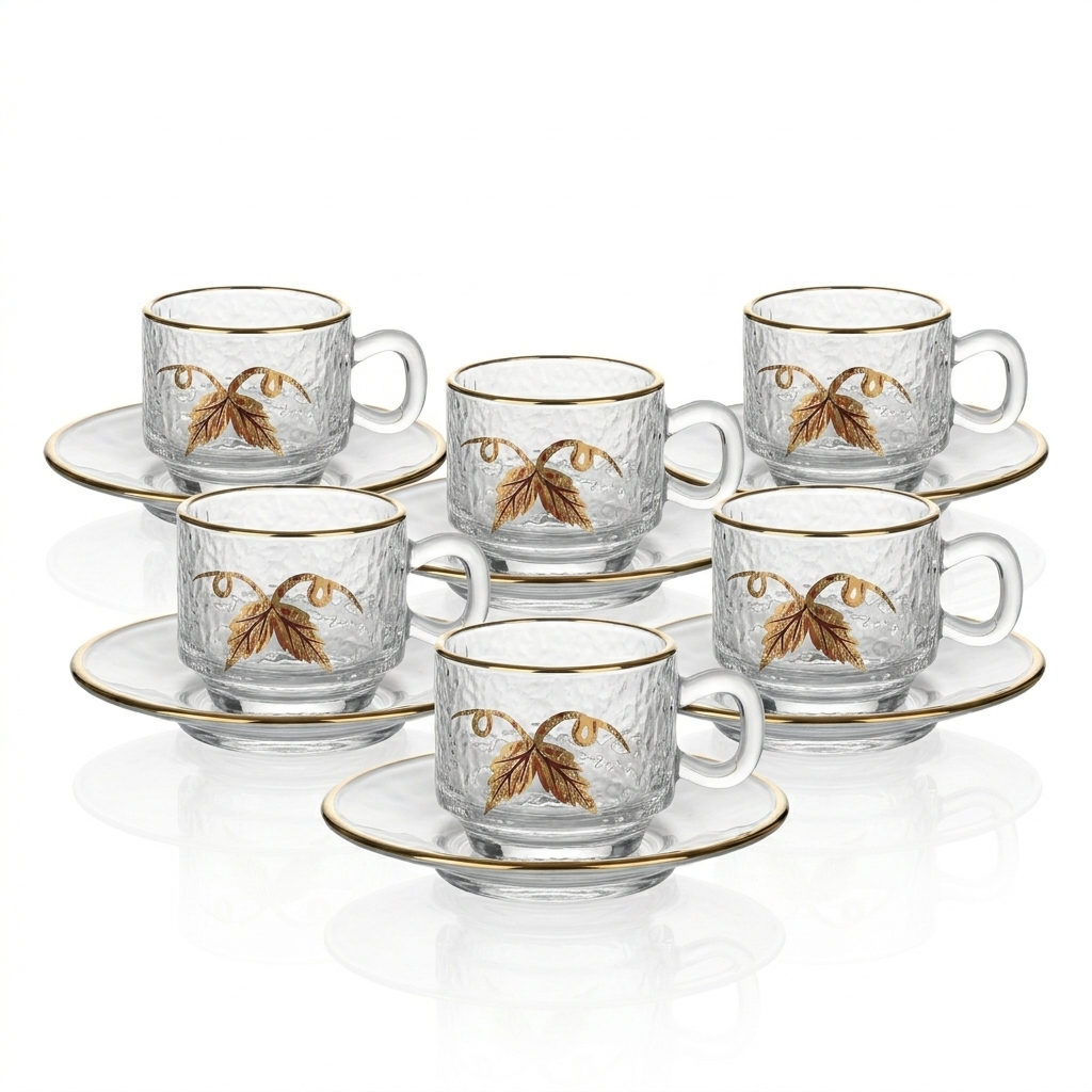 Gold Leaf Glass Coffee Cup Set - Half Dozen (80ml)