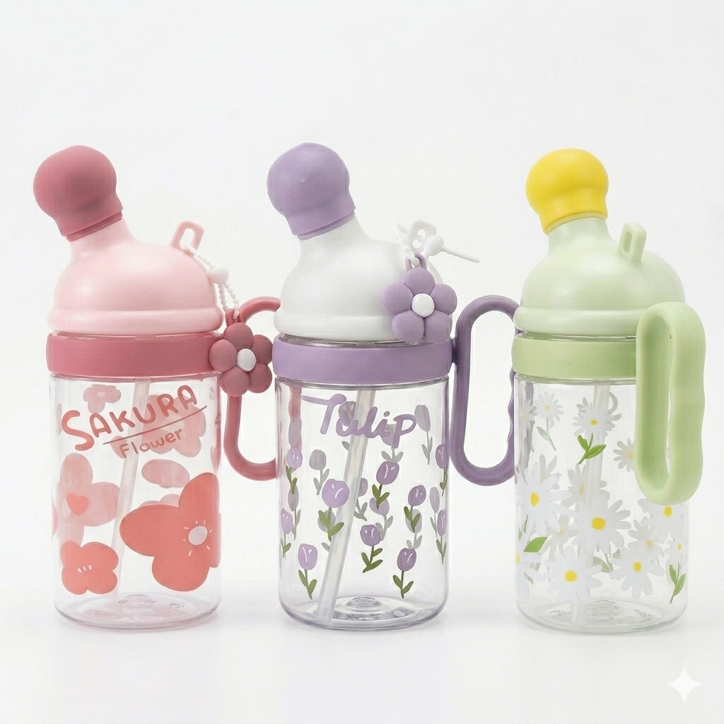 Floral Straw Water Bottle 800ml