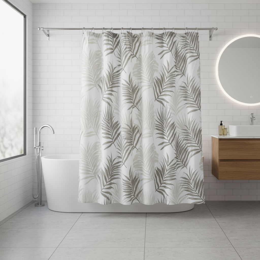 Palm Leaf Curtain in Modern Bathroom