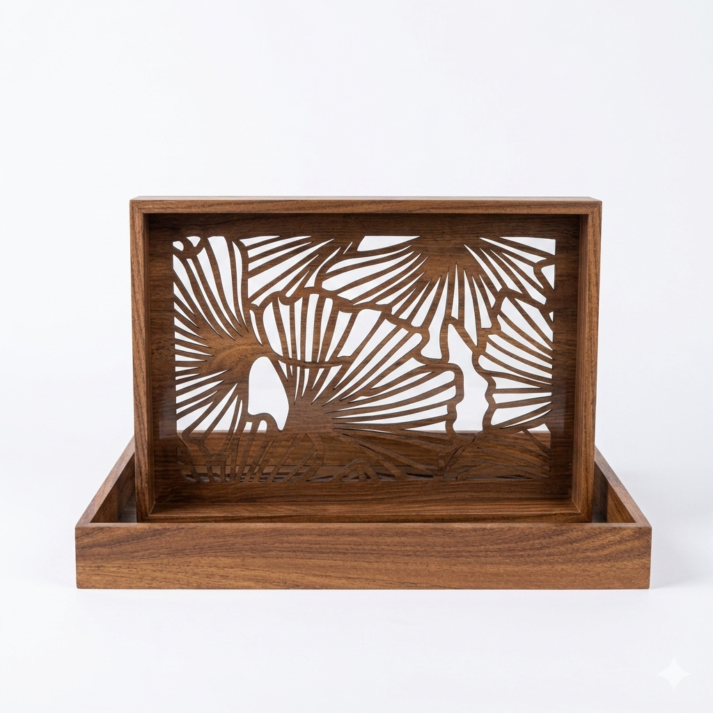 Wood Tropical Leaf Tray Set