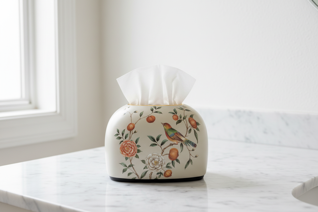 Peony Bird Tissue Box Lifestyle