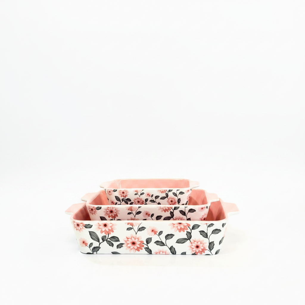 Pink Floral Ceramic Baking Dishes