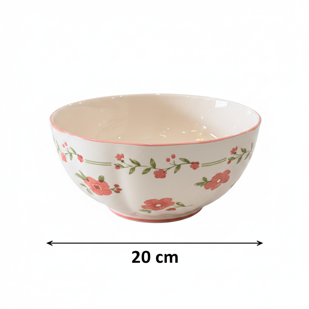 Pink Floral Ceramic Bowl – 20cm