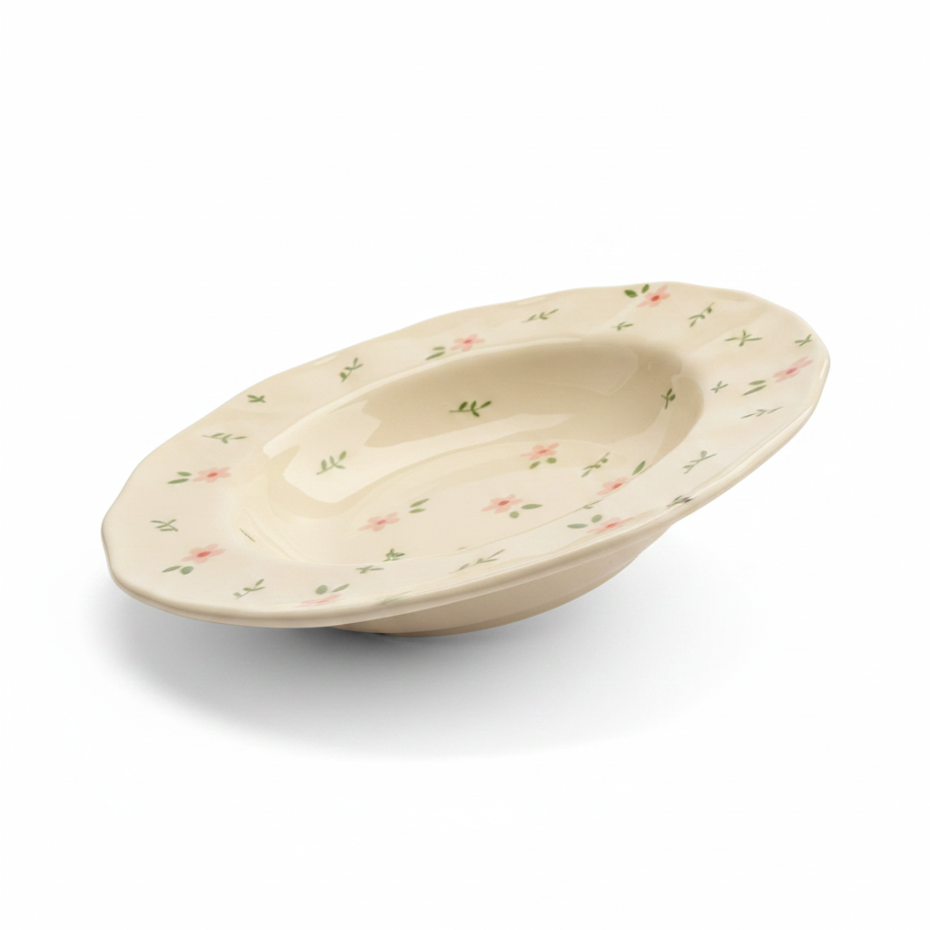 Pink Floral Plate – 45° Interior View