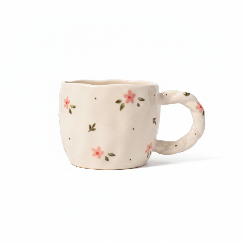 Pink Floral Twisted Handle Mug
