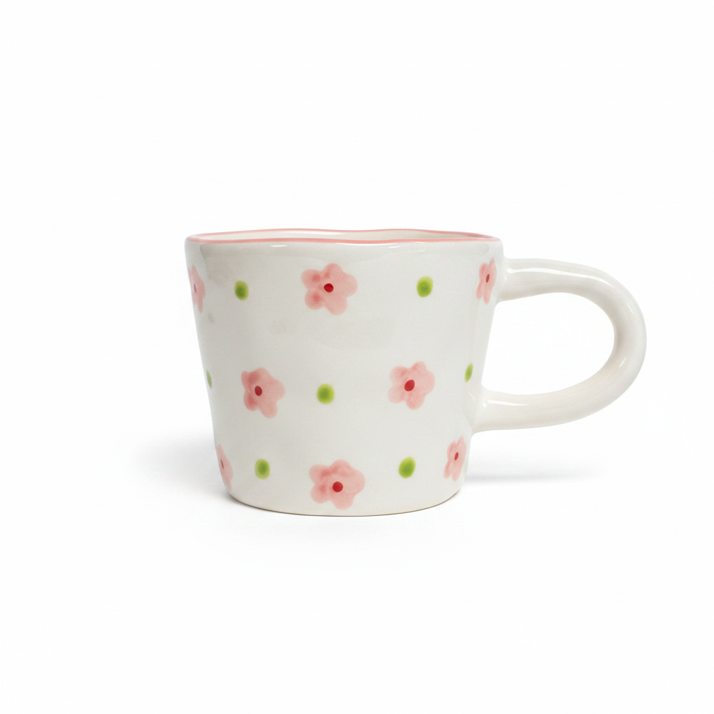Pink Flowers Green Dots Mug