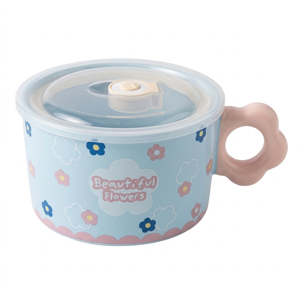 Floral Noodle Bowl with Lid