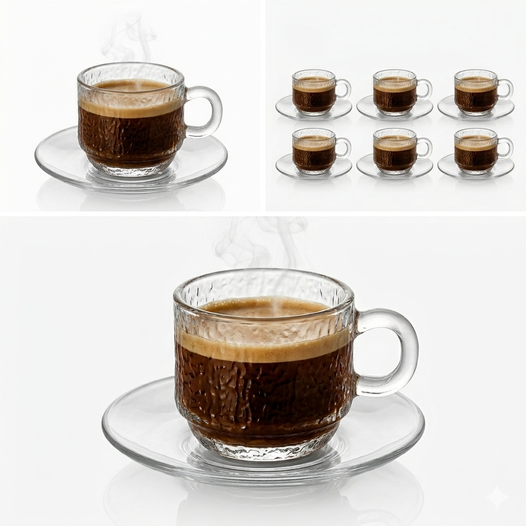 Glass Espresso Cup with Saucer – Set of 6