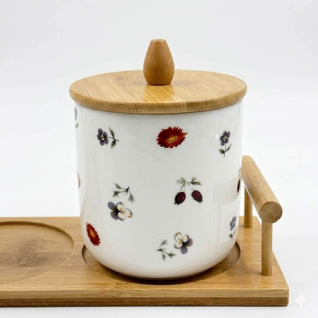 Ceramic Canister Set 3 Sizes with Bamboo Tray