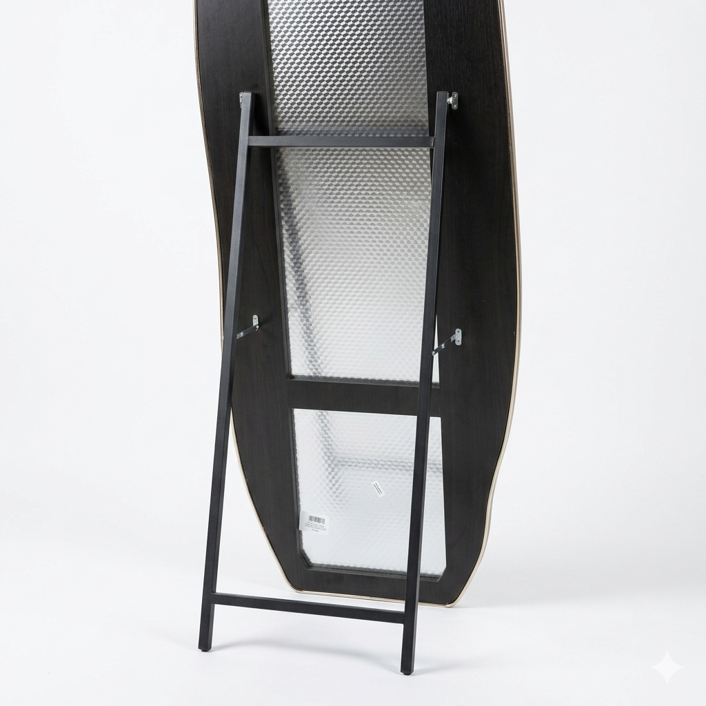 Asymmetric Pebble Floor Mirror with Iron Stand 180x60cm