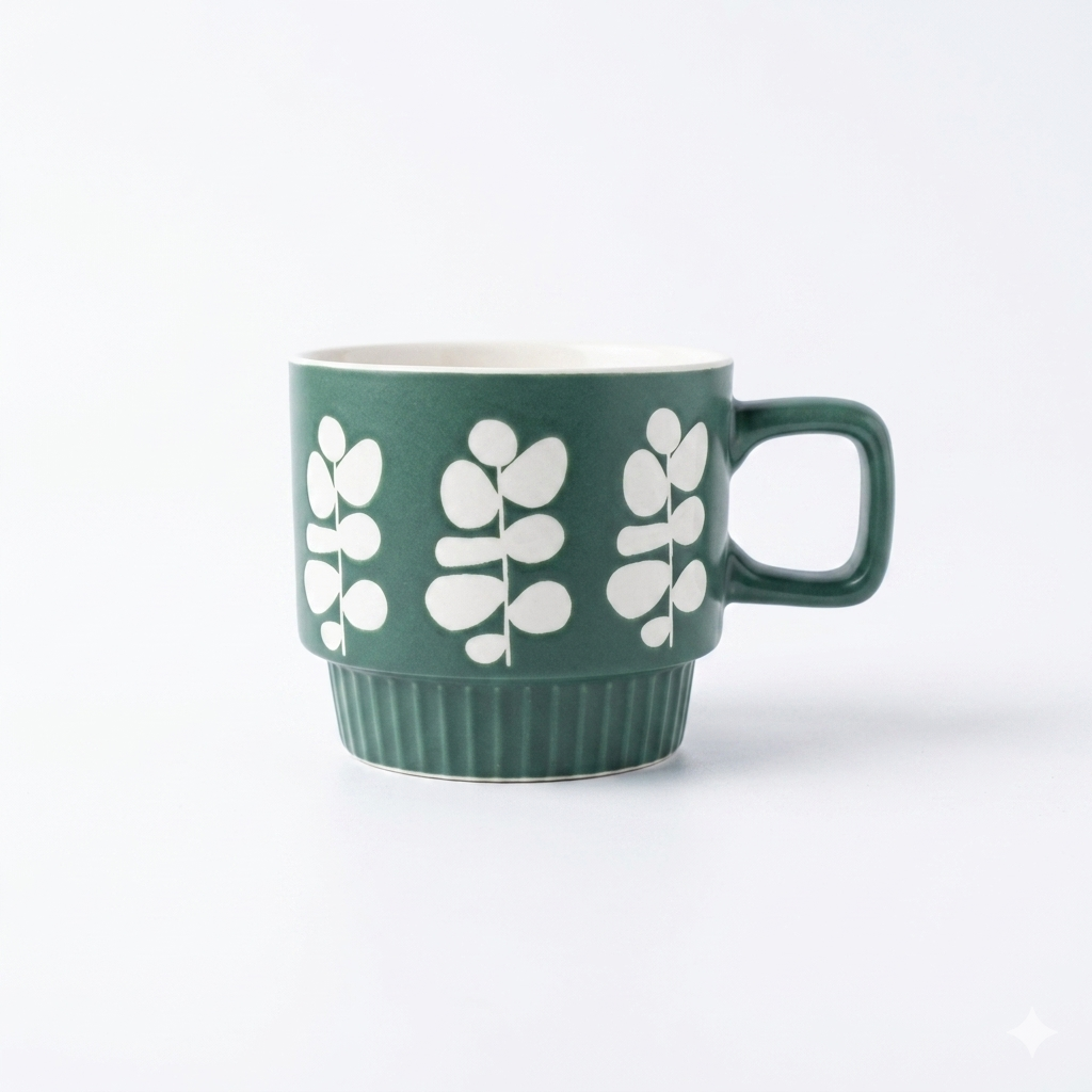 Botanical Ceramic Stackable Mugs Set of 4