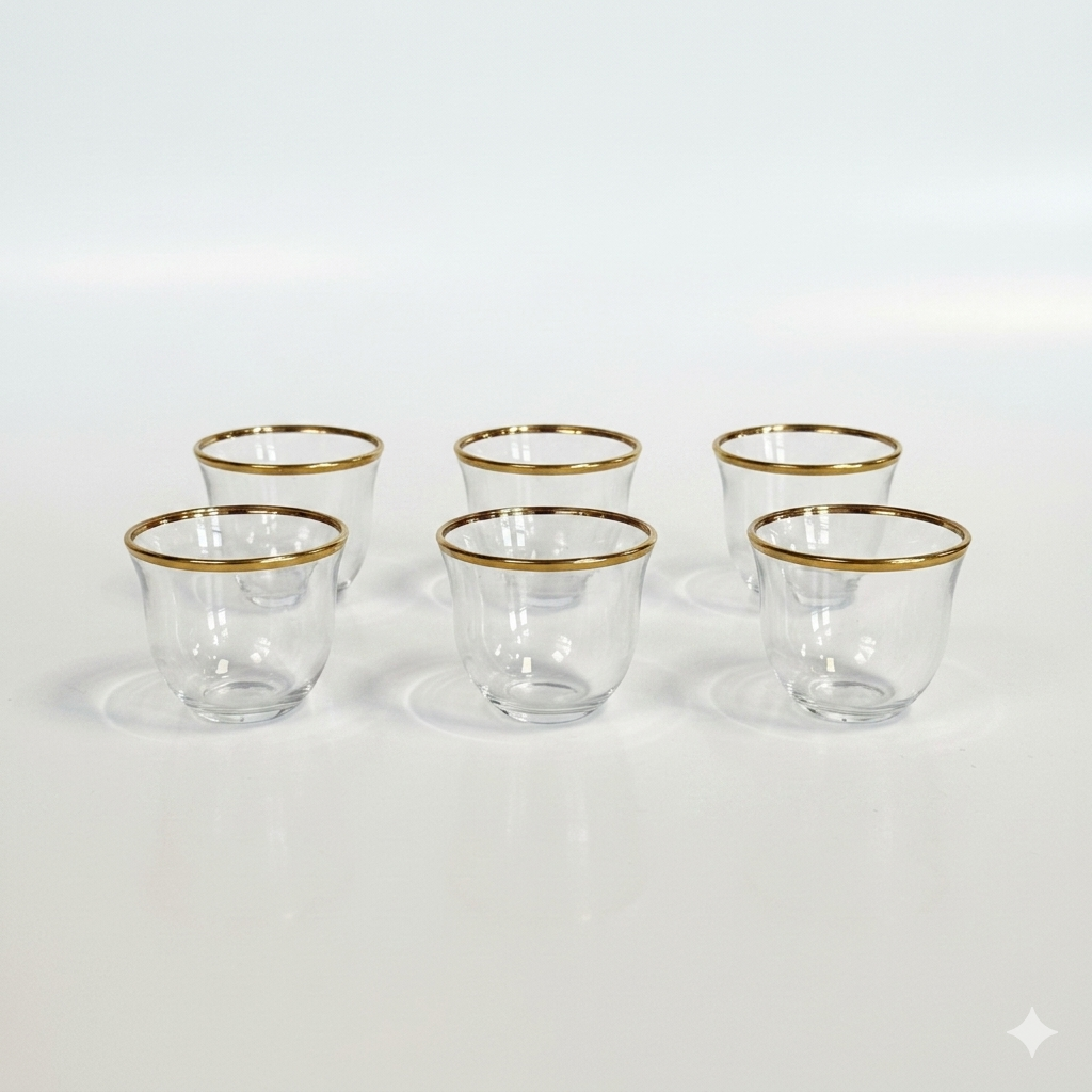 Gold Rim Glass coffee Cup Set - 6 Pieces