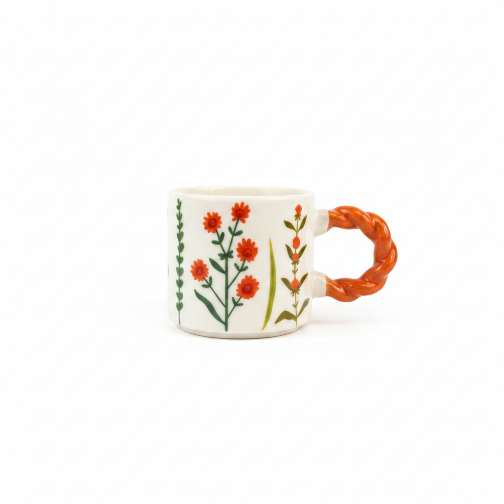 Red Orange Floral Mug