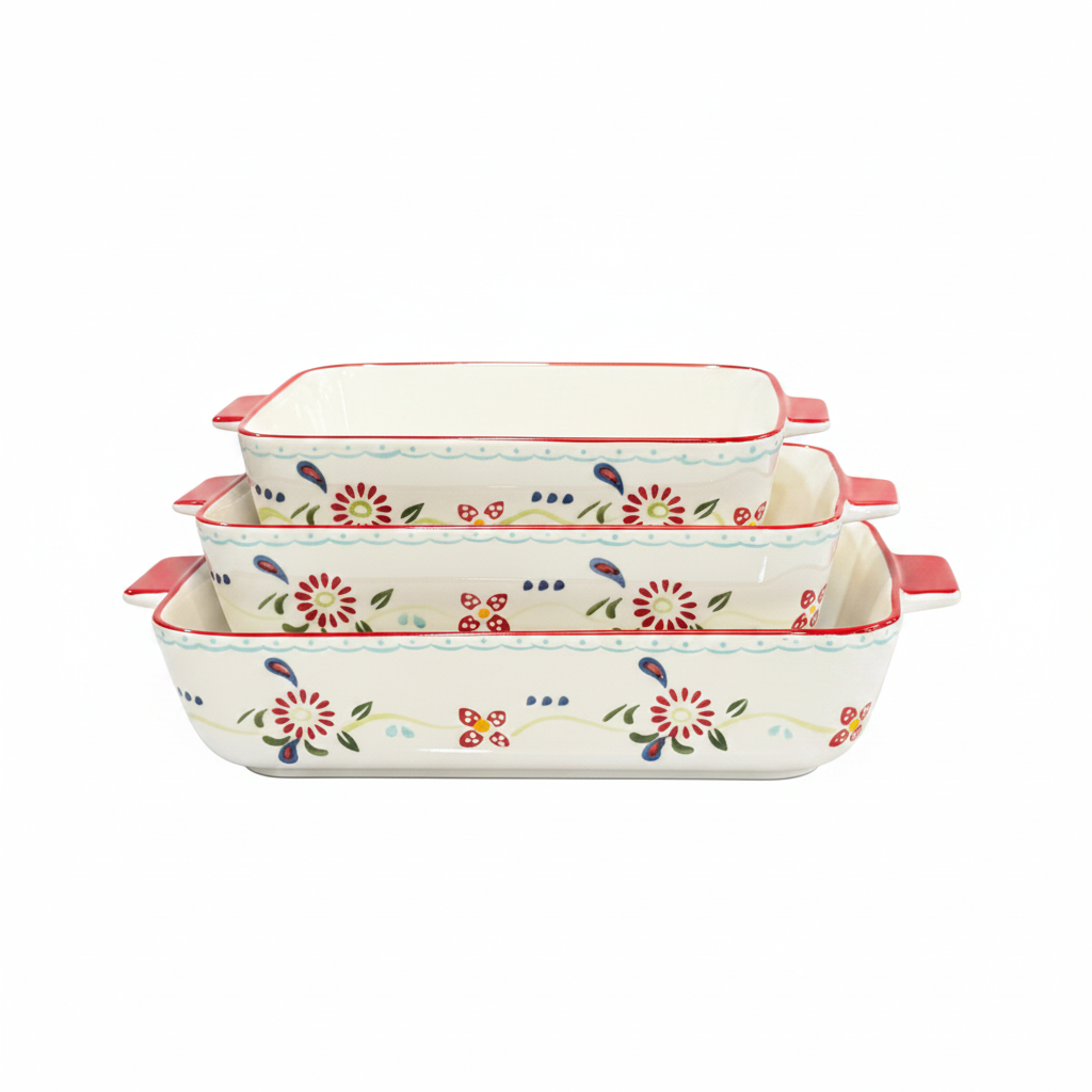 Red Rim Ceramic Baking Dishes