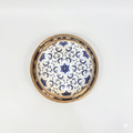 Round Wood Blue Floral Tray Set with Rope Handles