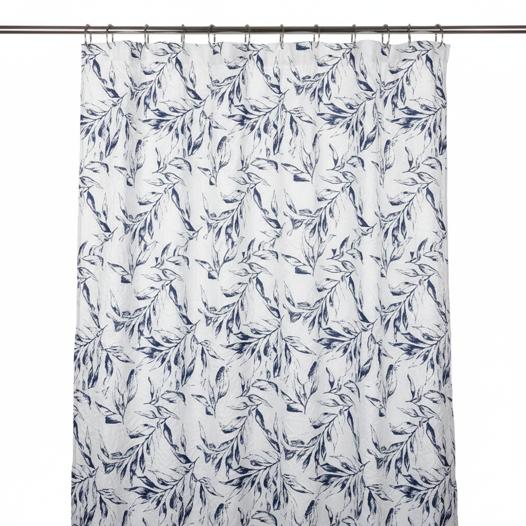 Shower Curtain Navy Leaves