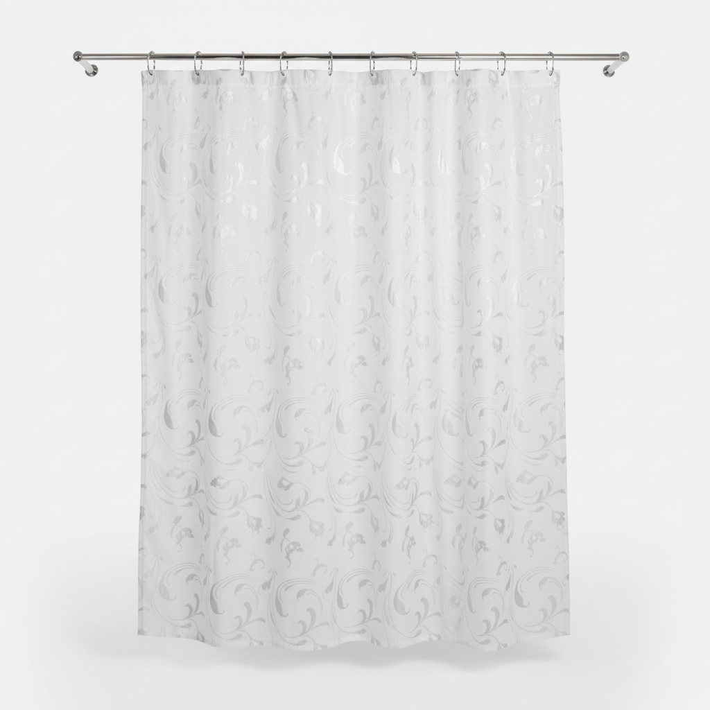 Shower Curtain Scroll Pattern - White Background