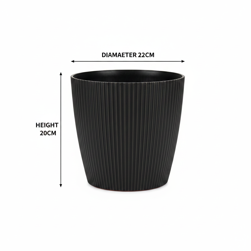 Small Black Ribbed Pot