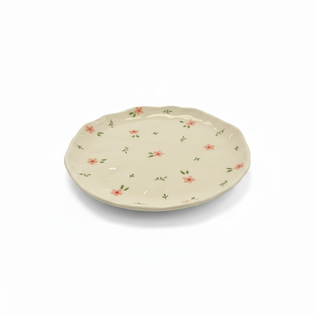 Small Pink Floral Plate - Front View