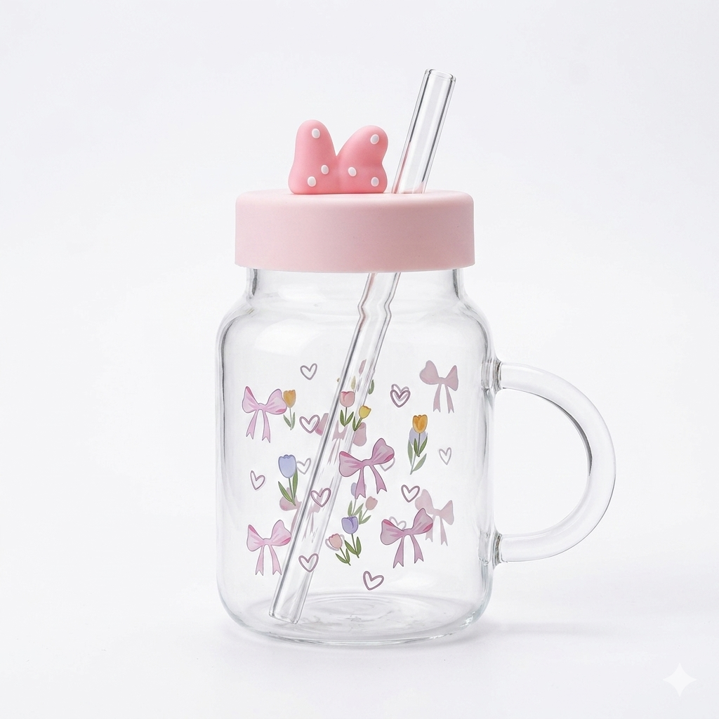 Cute Glass Mug with Straw 800ml