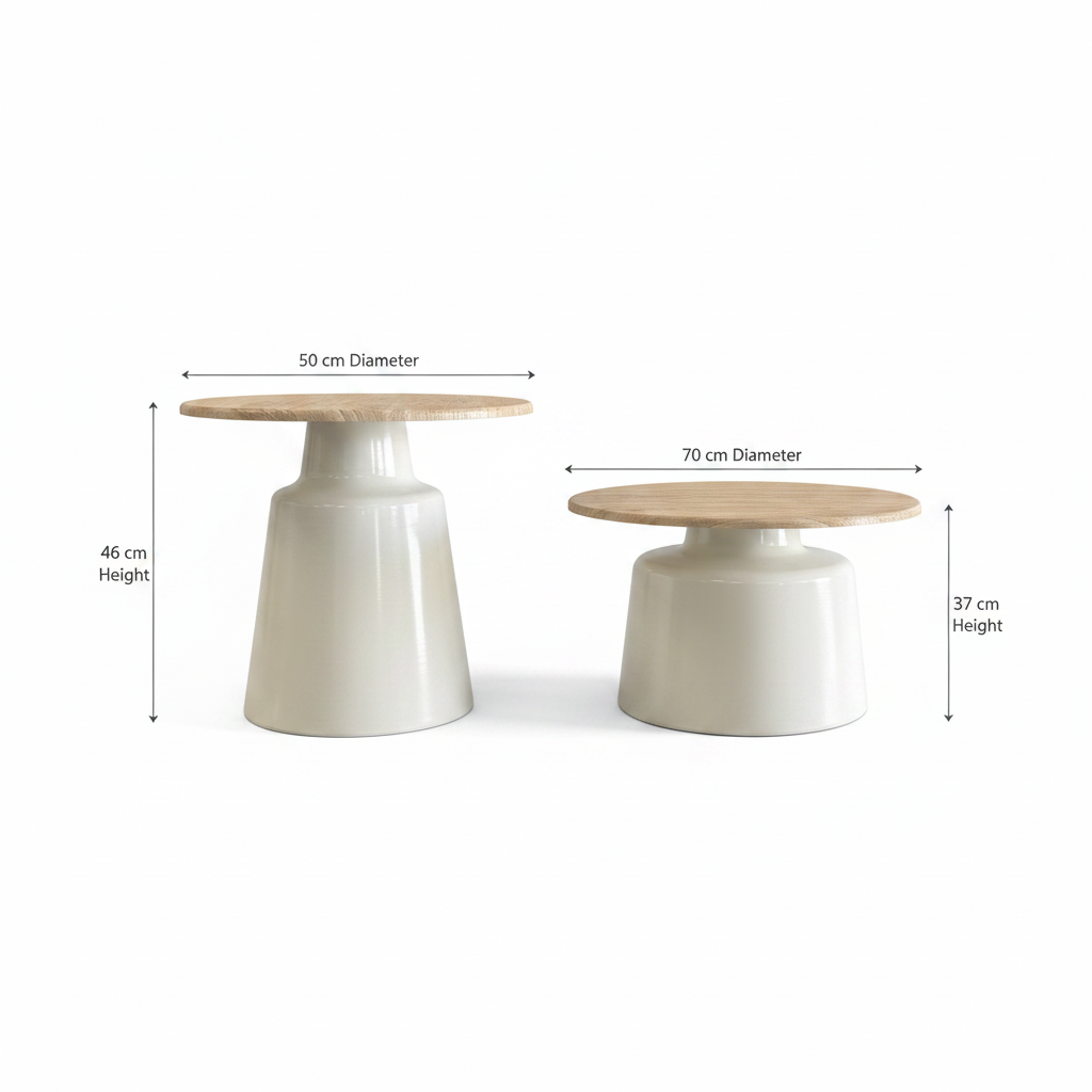 Tables White Background with Dimensions