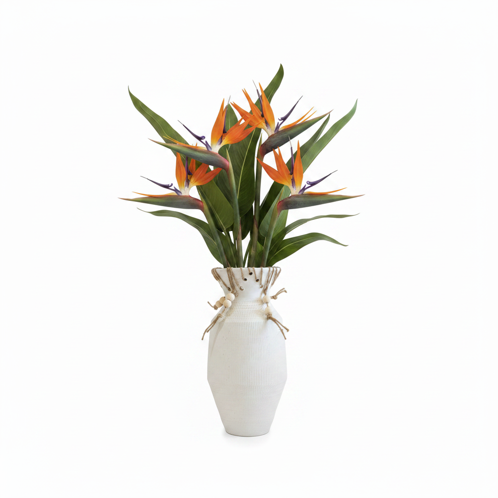 Tall Ceramic Vase with Bird of Paradise