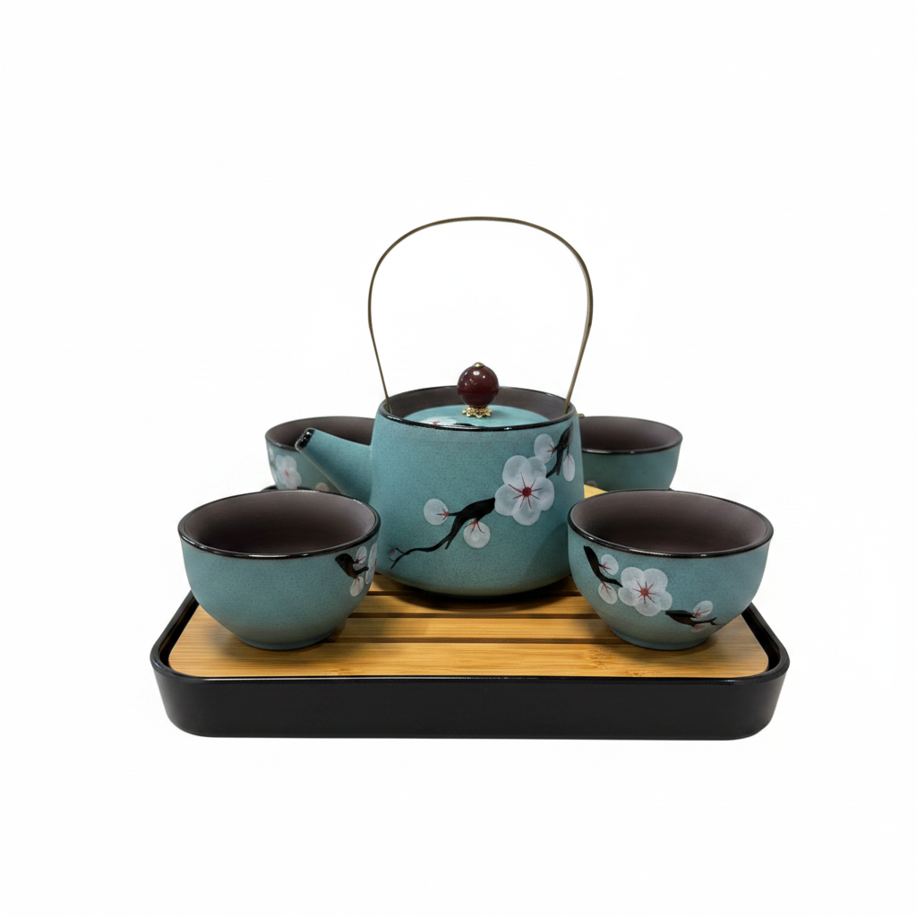 Teal Cherry Blossom Tea Set