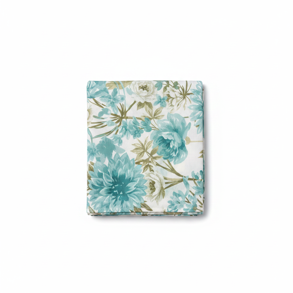 Teal Floral Shower Curtain on White Square Background