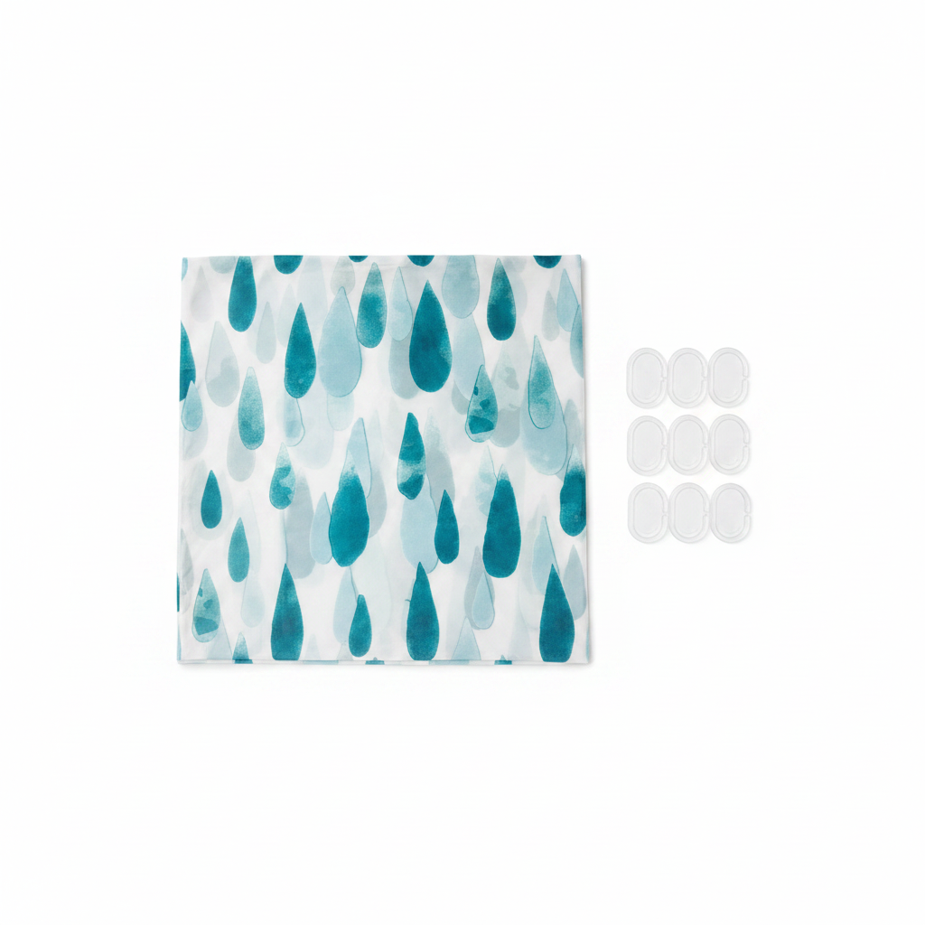 Teal Raindrop Shower Curtain Set - White Background