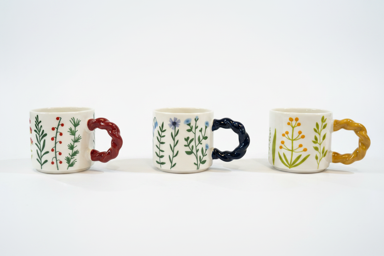 Three Botanical Mugs