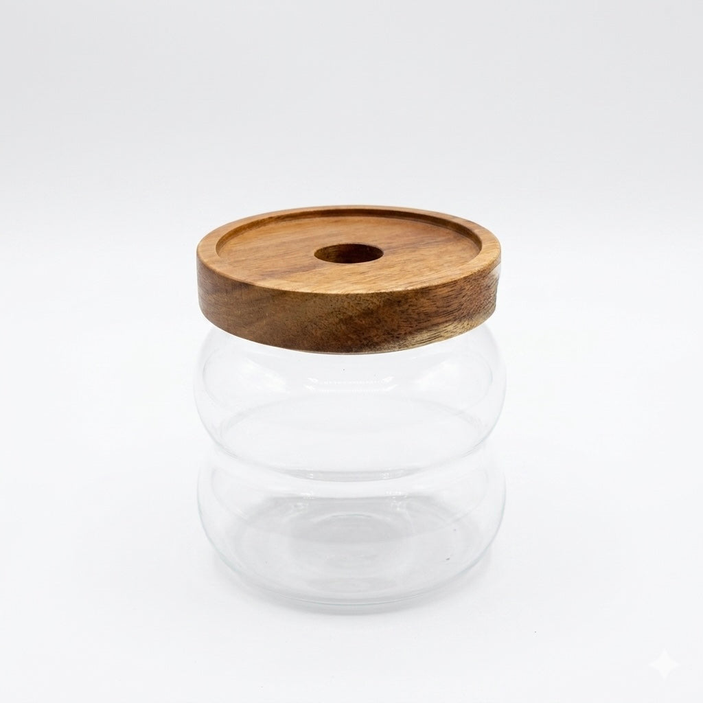 Round Glass Storage Jar with Acacia Wood Lid