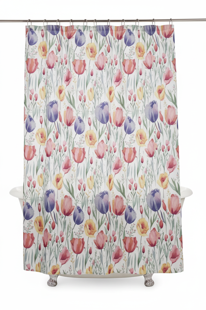 Tulip Shower Curtain – Hanging White Background