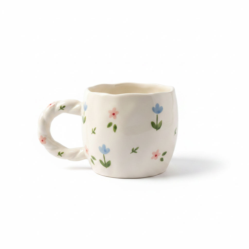 Twisted Handle Floral Mug
