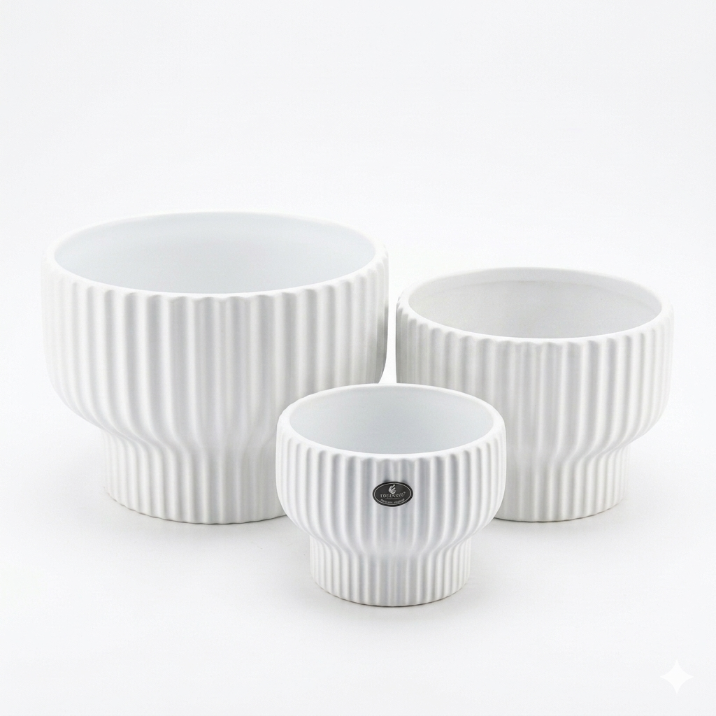Foursant Ribbed Ceramic Plant Pot
