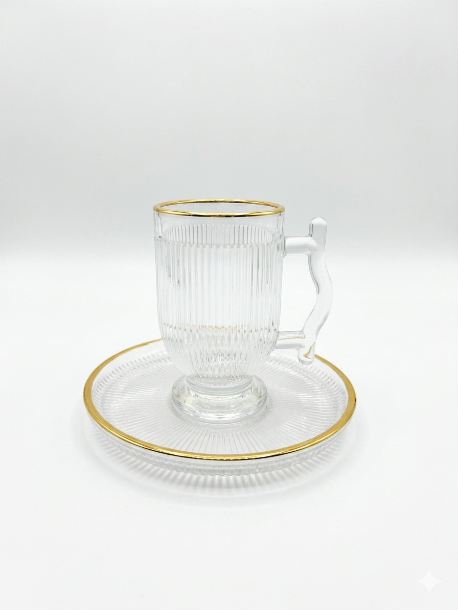 Glass Tea Cup Set with Saucers - 6 Pieces