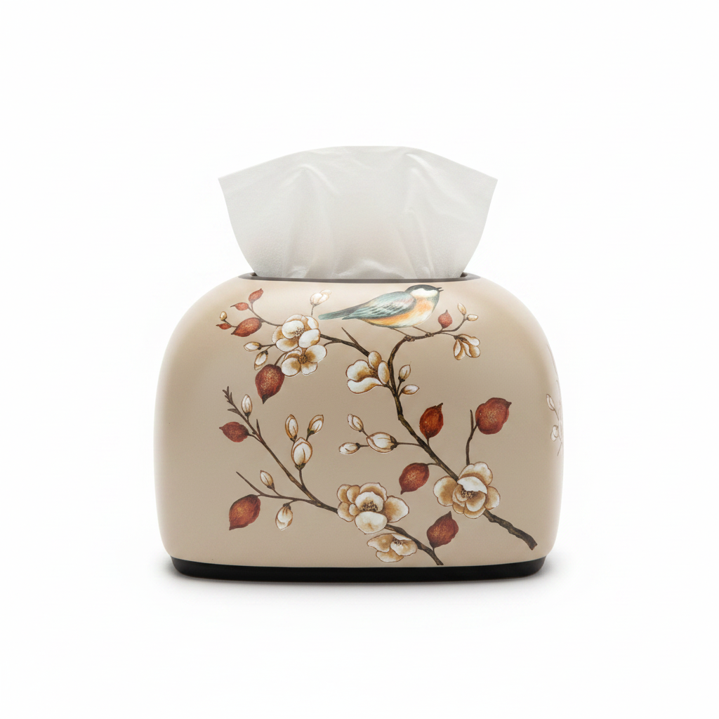 Chinese Botanical Ceramic Tissue Box