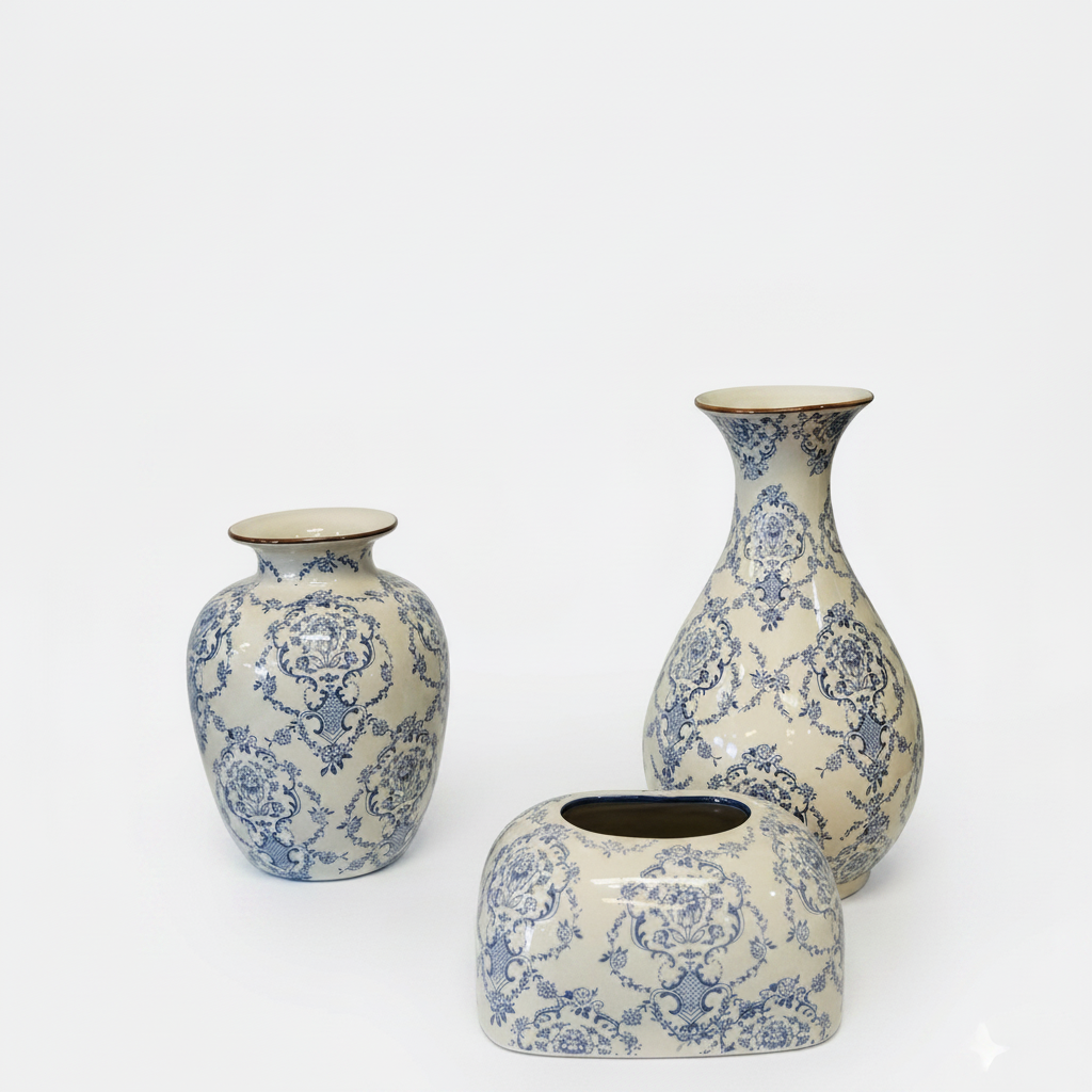 Vintage Blue & White Ceramic Set - White Background