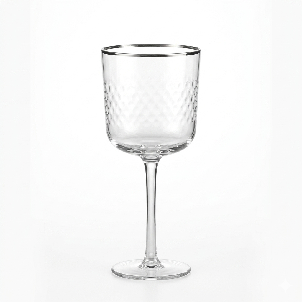 Silver Rim Hammered Wine Glass