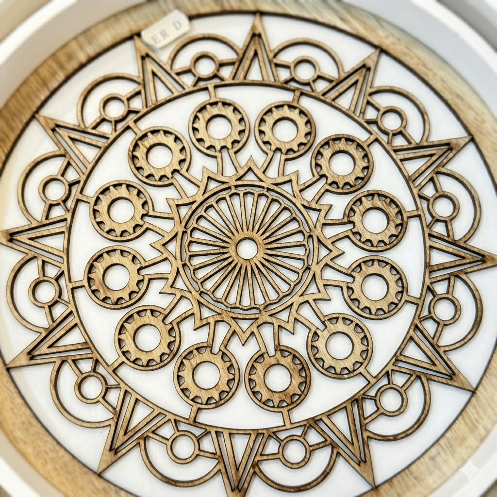 Round Wood Mandala Cutout Tray Set