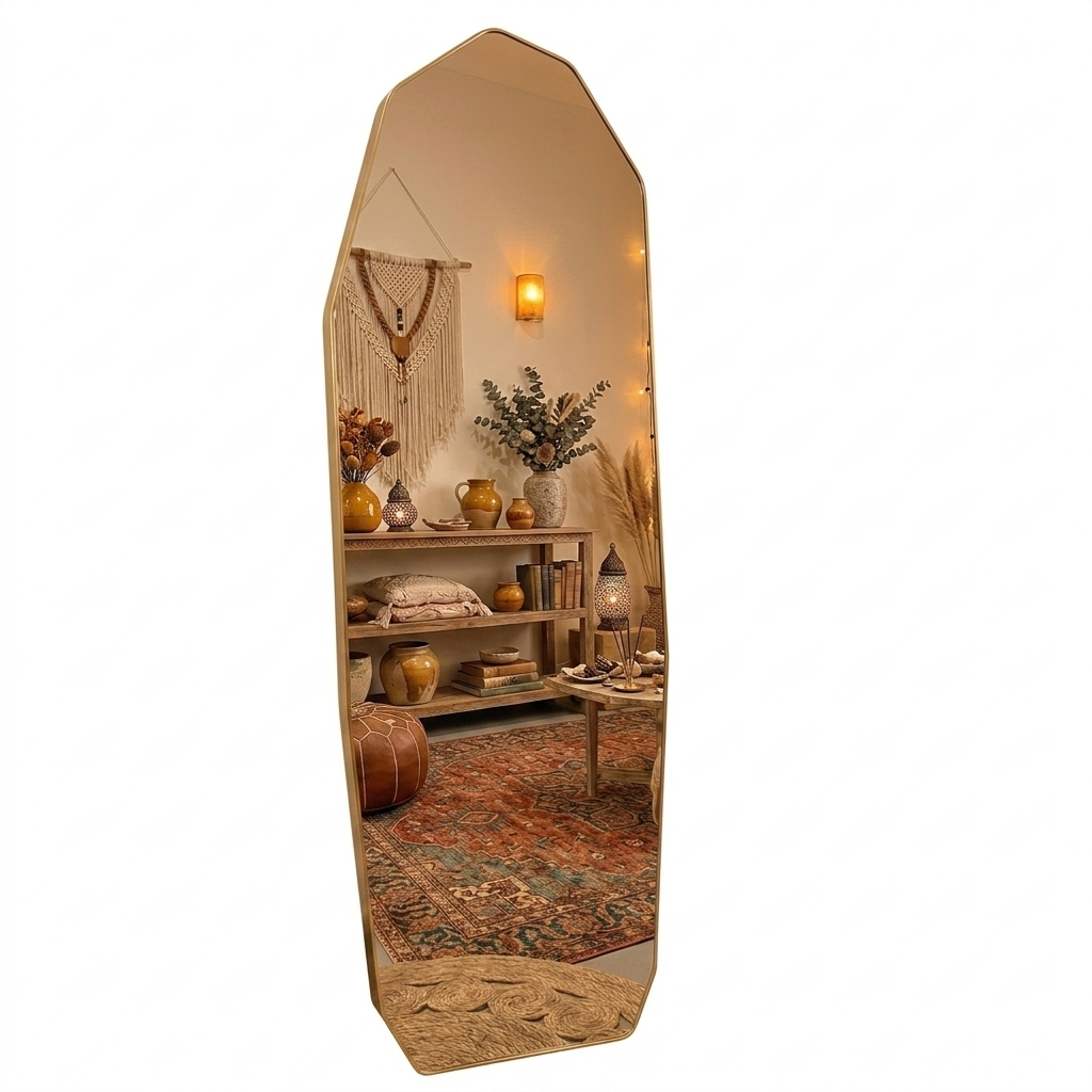 Geometric Arch Floor Mirror with Iron Stand 180x60cm