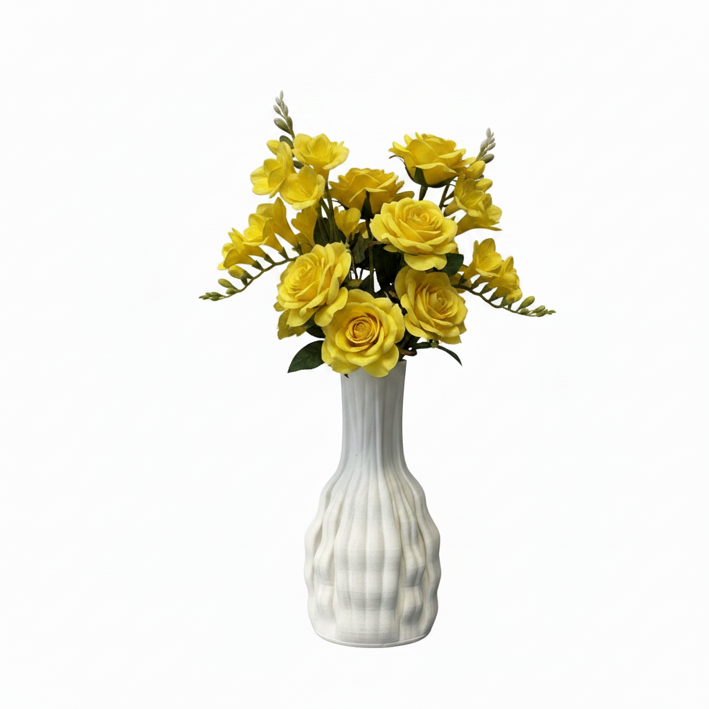 White 3D Vase with Yellow Flowers