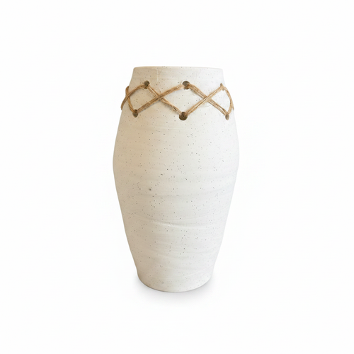 White Ceramic Vase with Jute Rope
