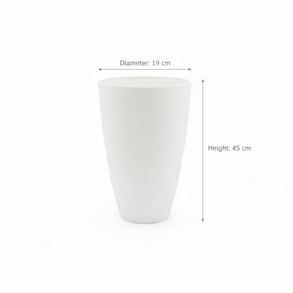 White Conical Planter with Dimensions