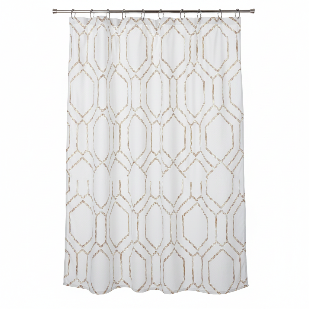 White Gold Vertical Trellis Shower Curtain